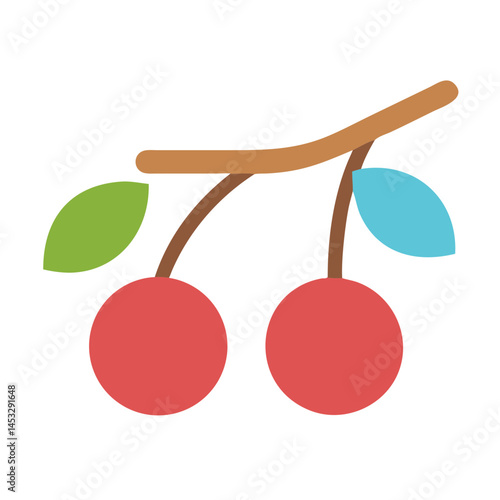 Cherry Branch with Fruits Vector - Colorful fruit branch design with cherries and leaves, perfect for nature, food, and seasonal-themed illustrations