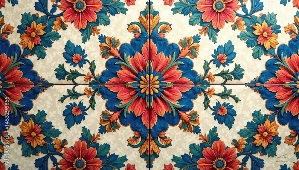 Intricate floral damask tile seamlessly repeating, elegant, fabric Intricate floral damask tile seamlessly repeating, elegant, fabric