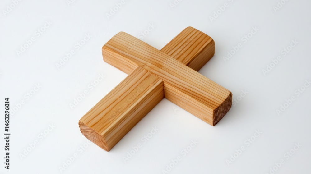 Simple pine wooden cross with soft natural grain on white background. Simple pine wooden cross with soft natural grain on white background.