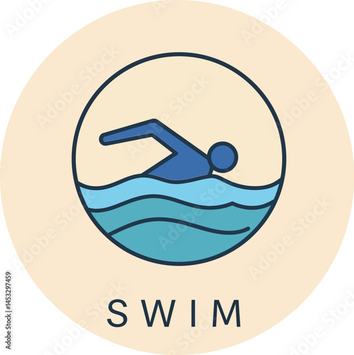 Swimming activity icon with person in water waves simple vector illustration design 
