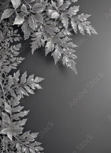 Intricate silver lace leaf border, shimmering foliage , artwork, vine, illustration