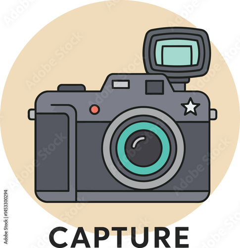 Vintage camera with flash illustration for photography and photo capture concepts vector graphic design 