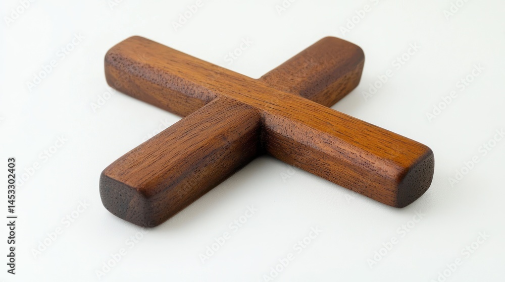 Small wooden cross with simple varnish finish on white background. Small wooden cross with simple varnish finish on white background.