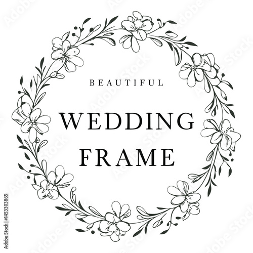Beautiful. simple and minimalis hand drawn frame floral for wedding invitation