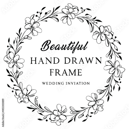 Beautiful. simple and minimalis hand drawn frame floral for wedding invitation