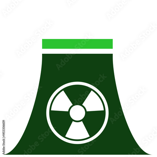 Nuclear power plant icon vector for atomic energy generation. Ideal for electricity infrastructure, energy policy, and environmental debate illustration.