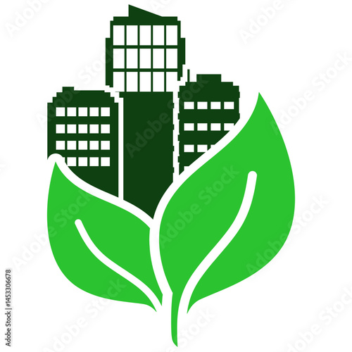 Green city icon vector for urban sustainability and eco-friendly living. Ideal for environmental planning, green buildings, and climate smart development illustration.