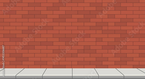 Red brick wall with gray sidewalk vector illustration in urban style for design and background use 