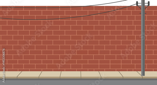 Red brick wall with sidewalk and electric pole in urban street scenery vector illustration 