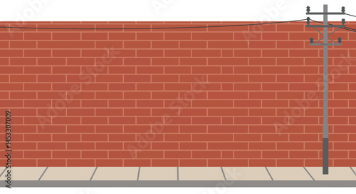 Brick wall with sidewalk and utility pole vector illustration in urban setting for graphic design and backgrounds 