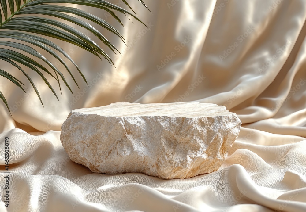 custom made wallpaper toronto digitalBeige stone pedestal displayed on soft fabric.