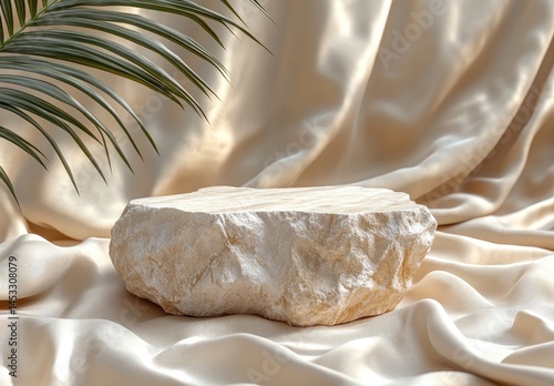 Wallpaper Mural Beige stone pedestal displayed on soft fabric. Torontodigital.ca