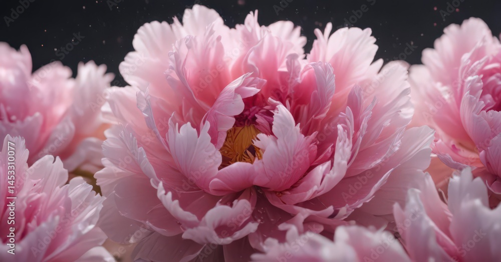 Obraz premium Full bloom pink peony petals, soft light, ethereal , summer, flower backdrop