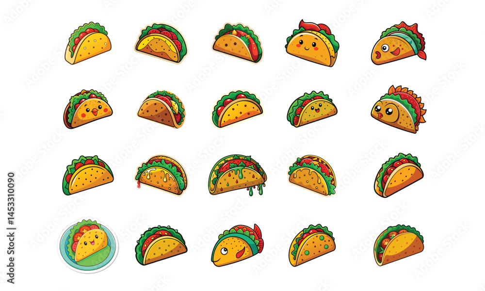 Naklejka premium tacos style icon set vector illustration