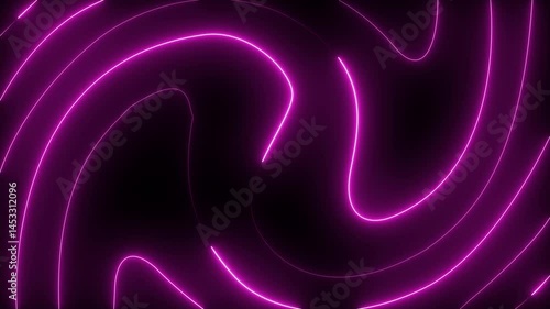 Abstract Pink Color Neon Lights, Virtual Fluorescent Ribbon Loop – Dynamic Lines– Animated Motion on Dark Background.