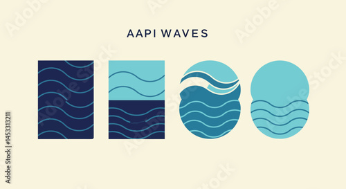 Abstract AAPI waves blue and turquoise vector illustration with simple wave patterns and minimalist design for cultural and artistic expression 