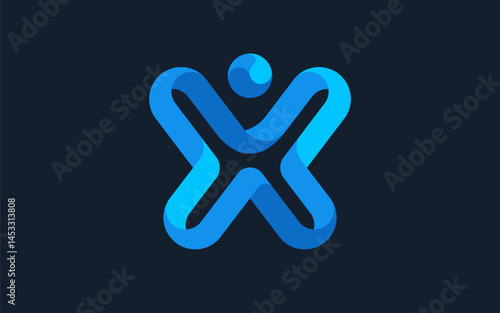 The rounded simple shape logo displays a simple human symbol shape that also resembles the letter X or a butterfly. Suitable for community, education, non-profit, health, internet, etc. companies.