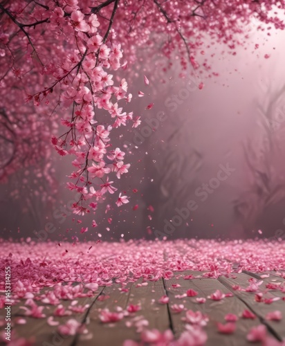 Mesmerizing swirl of pink sakura petals descending in a captivating, out-of-focus backdrop  ,  blossom,  nature