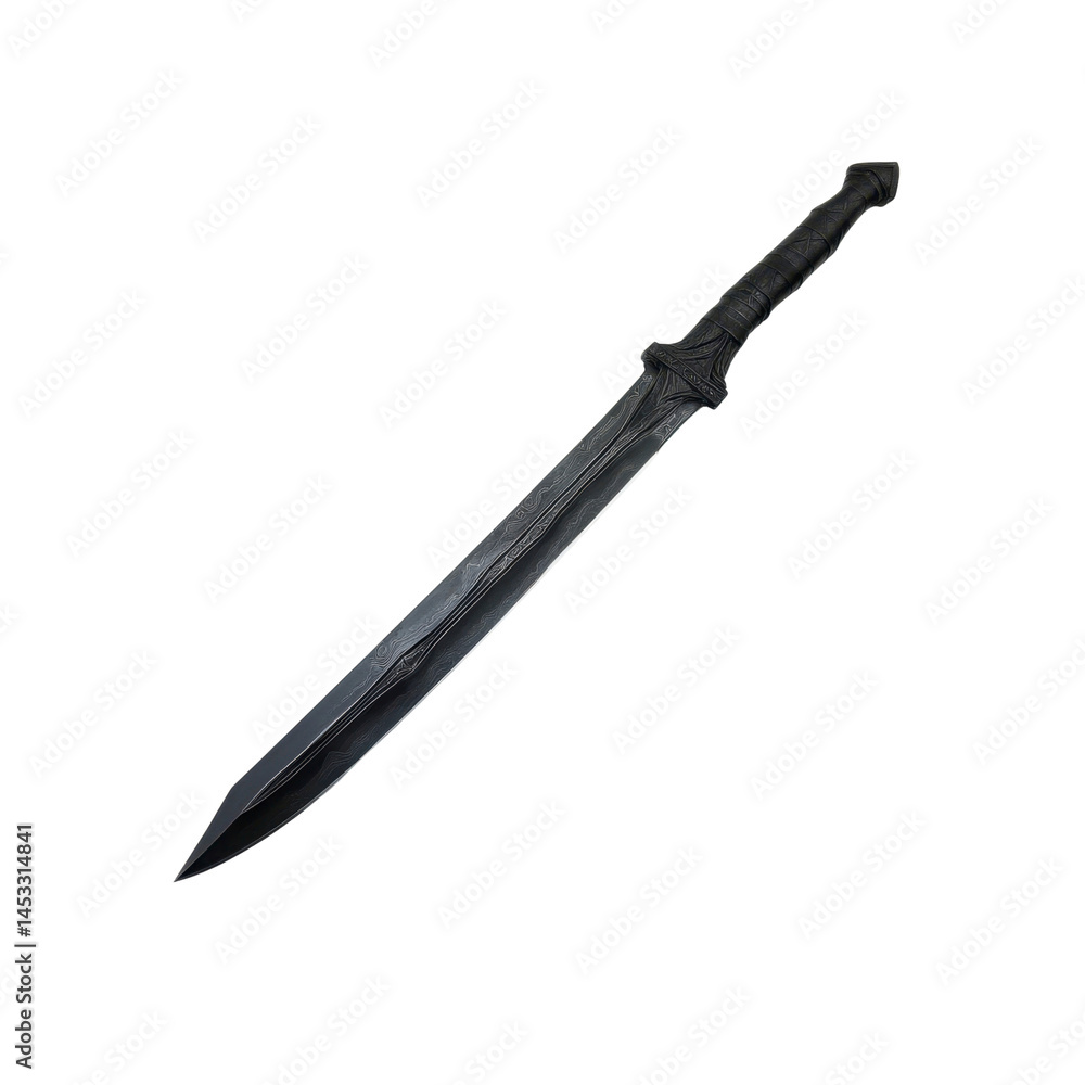 Ancient Black Sword with Ornate Hilt - Isolated on Black Background Ancient Black Sword with Ornate Hilt - Isolated on Black Background
