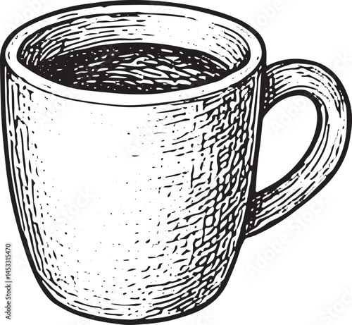 Classic coffee mug illustrated in vintage hand-drawn style, ideal for warm beverages
