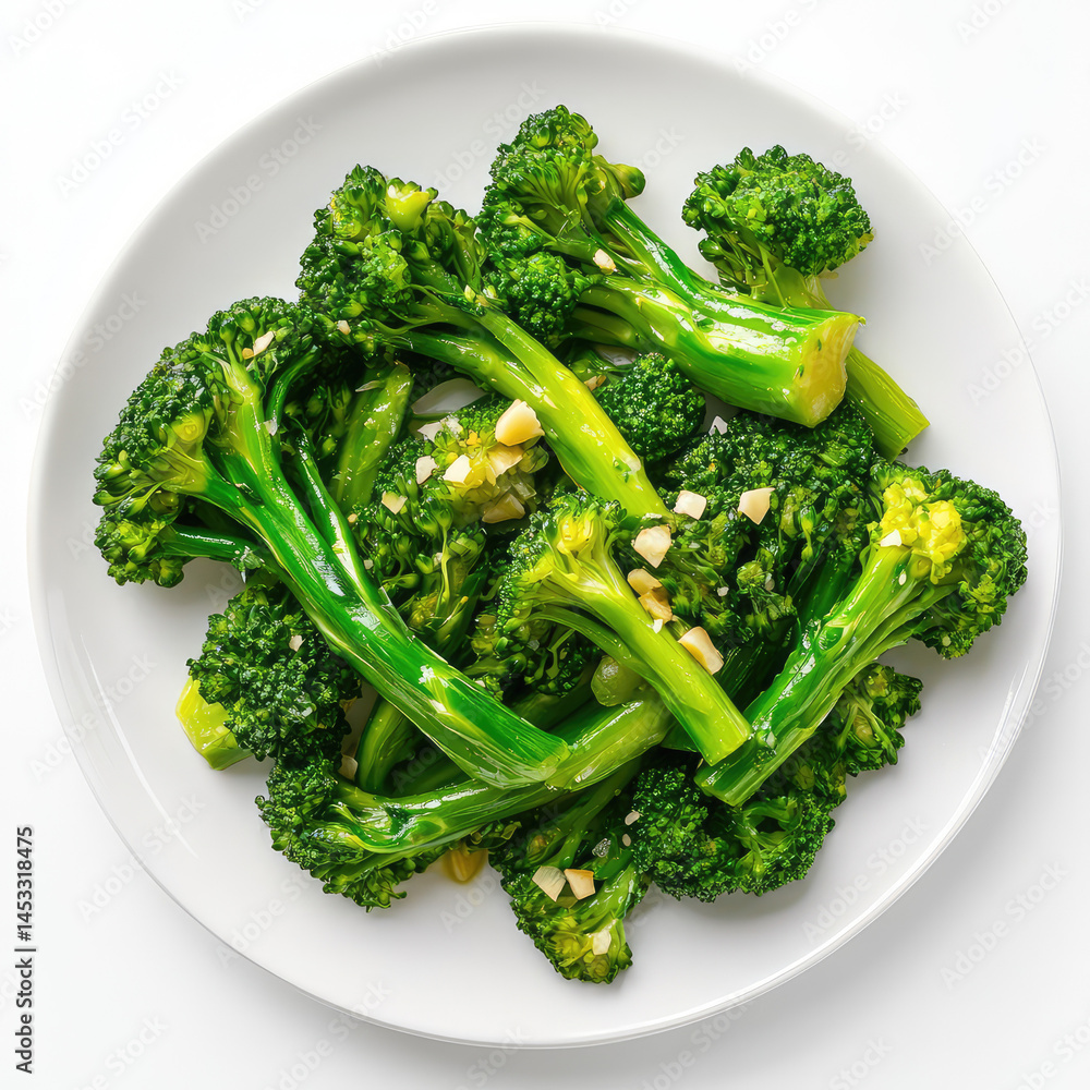 Top View of Cooked Chinese Broccoli with Garlic
Top View of Cooked Chinese Broccoli with Garlic