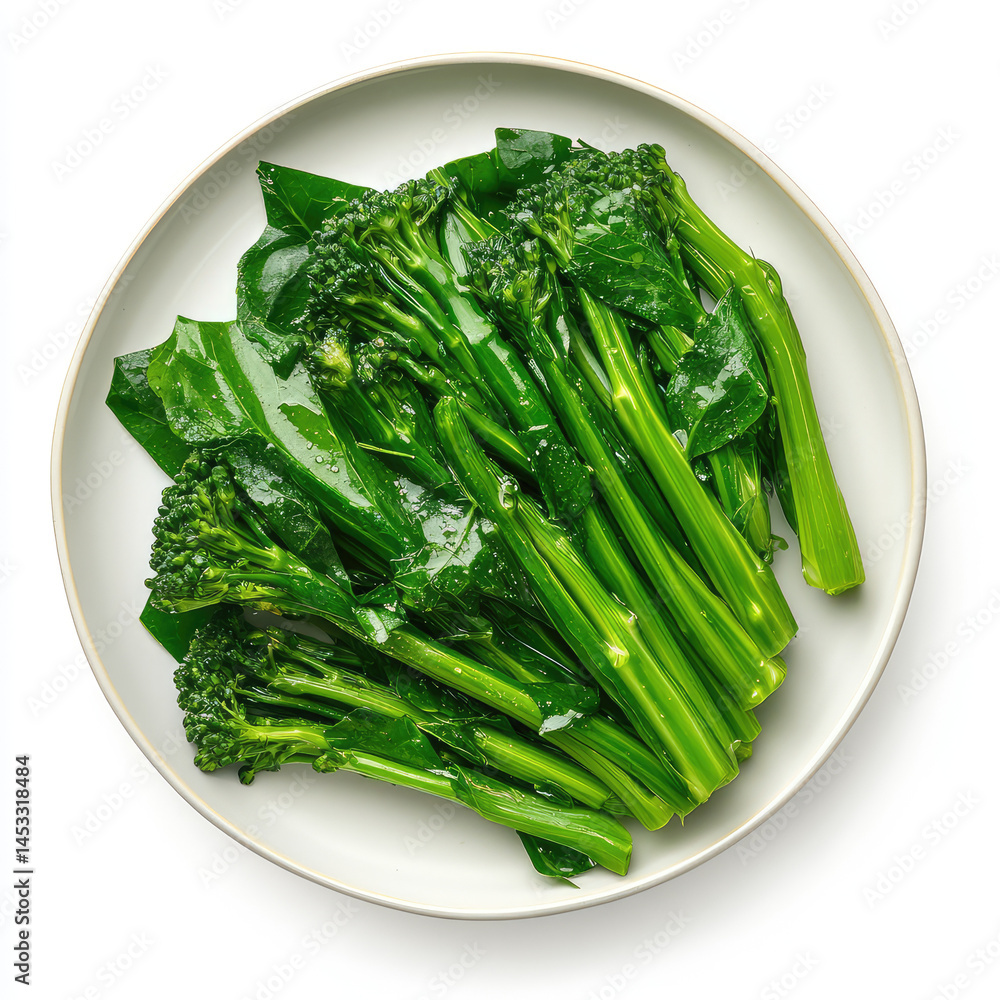 Top View of Cooked Chinese Broccoli with Garlic
Top View of Cooked Chinese Broccoli with Garlic