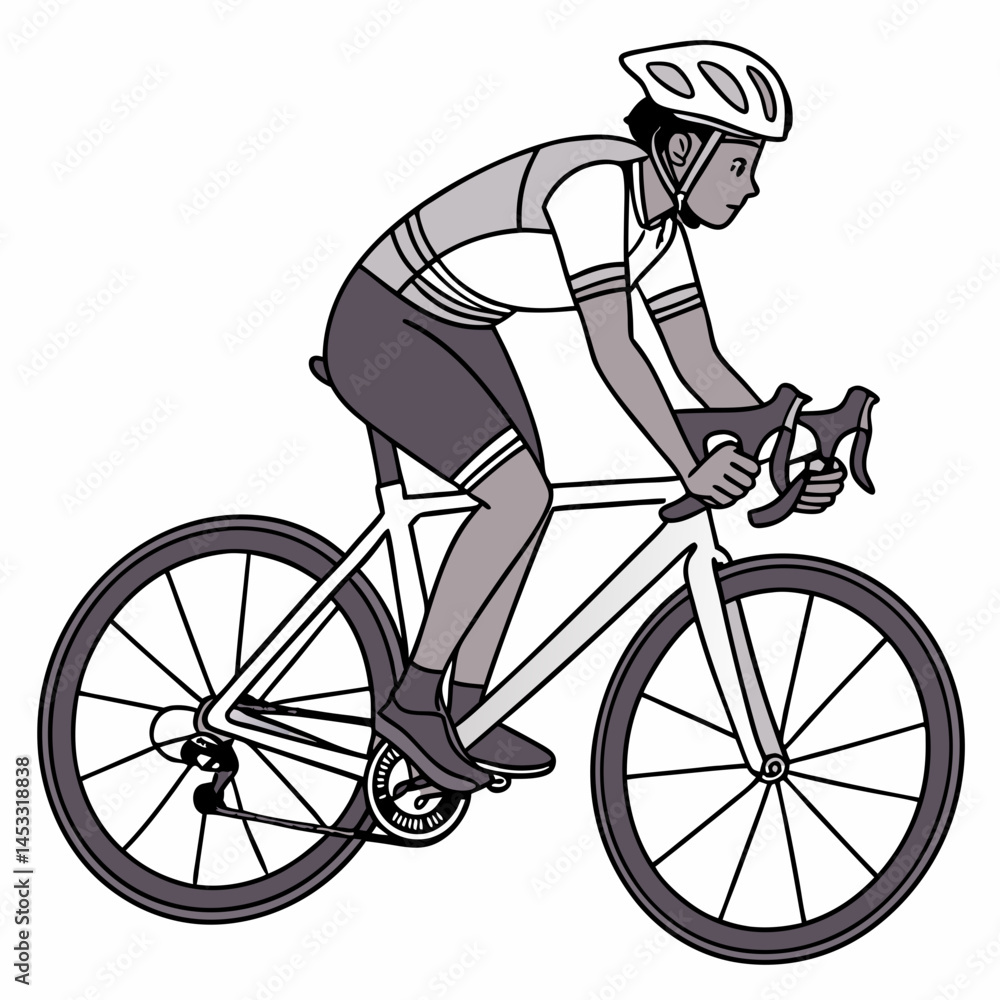 Naklejka premium Cyclist Riding Bicycle Vector Illustration In Side View On White Background