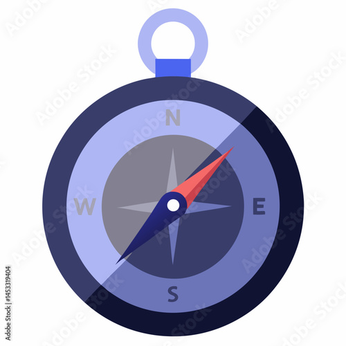 Simple Flat Design Style Compass Illustration With Ring Holder On Top