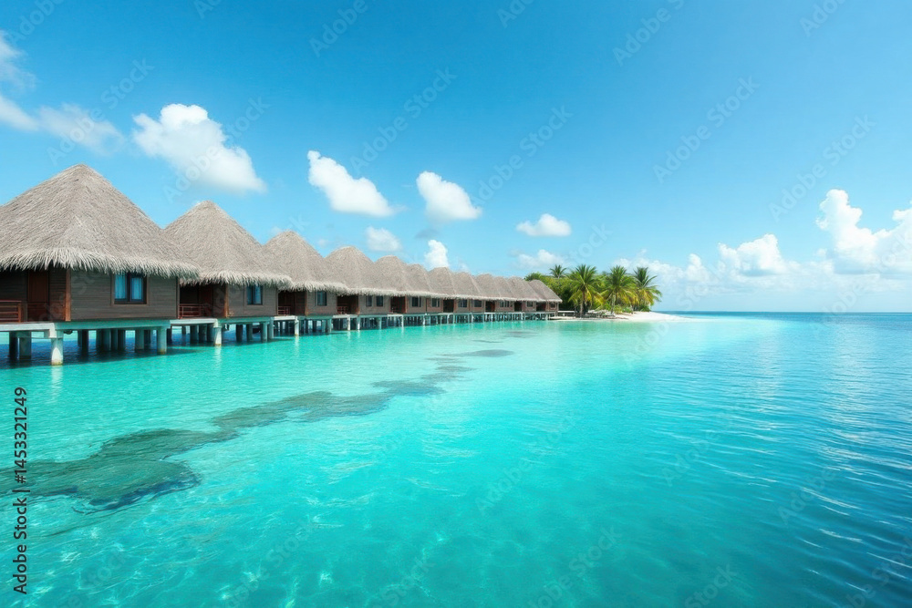 Obraz premium Beach umbrella with chairs on the sand. summer vacation concept. 3d rendering 