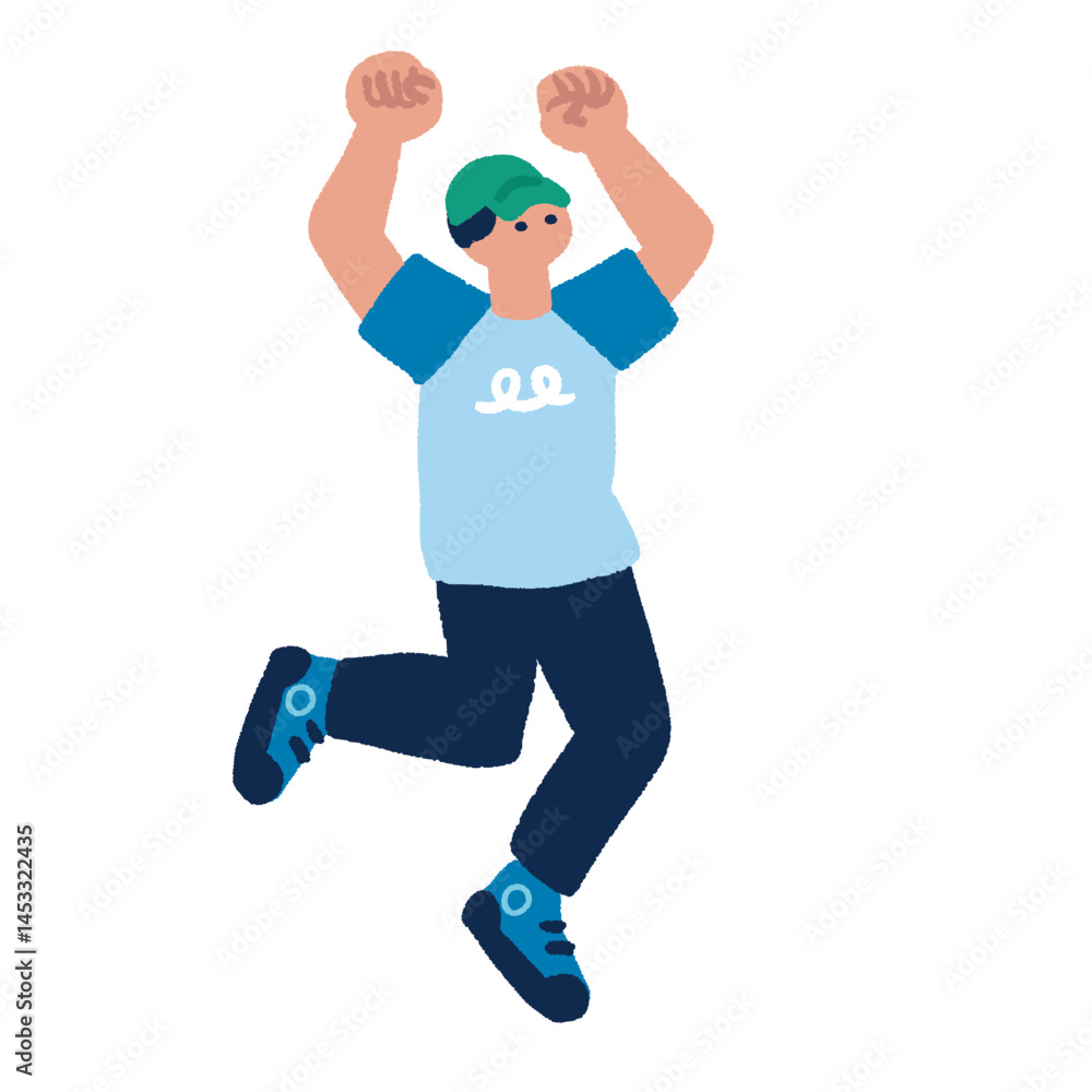 ジャンプをして喜ぶ男性 フラットで手書きのイラスト
ジャンプをして喜ぶ男性 フラットで手書きのイラスト