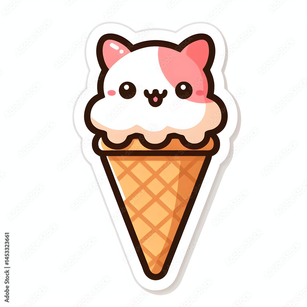 Sticker happy Ice cream cone background white Sticker happy Ice cream cone background white