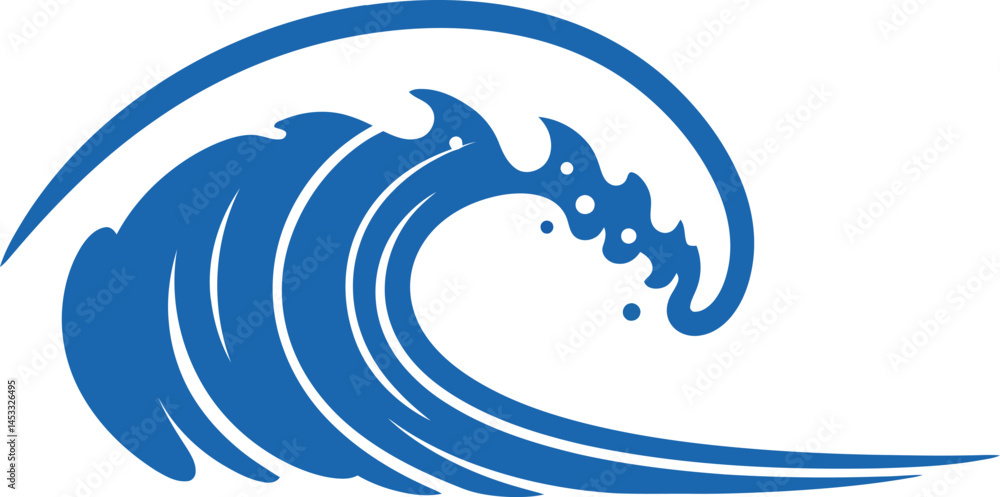 Blue ocean wave icon with stylized curling water splash vector graphic design element Blue ocean wave icon with stylized curling water splash vector graphic design element