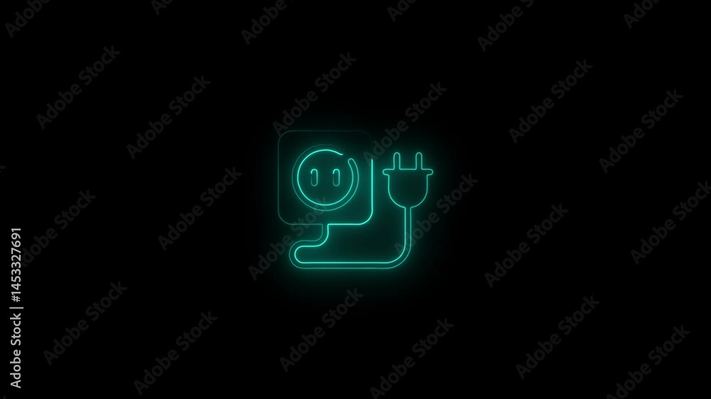 Glowing neon power plug icon.HD motion graphic video animation with neon effects.isolated on a black background. Glowing neon power plug icon.HD motion graphic video animation with neon effects.isolated on a black background.
