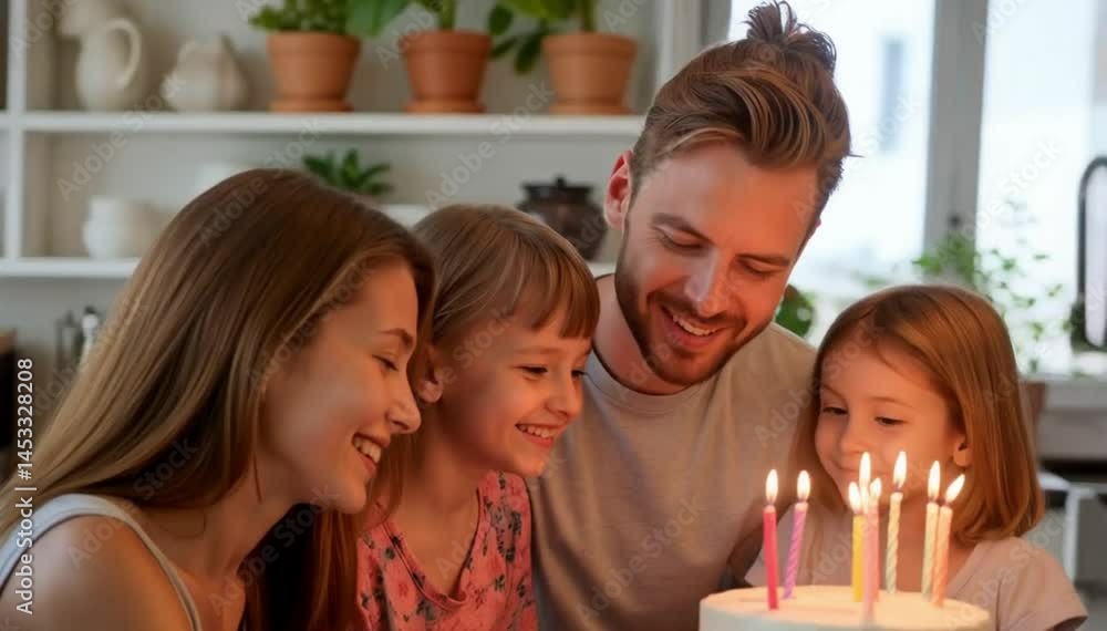 Una familia celebrando un cumpleaños.