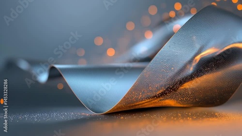 Abstract Metal Ribbon: A sleek, metallic ribbon, expertly sculpted, seemingly floats against a backdrop of softly diffused light, evoking a sense of modern elegance and minimalist design.