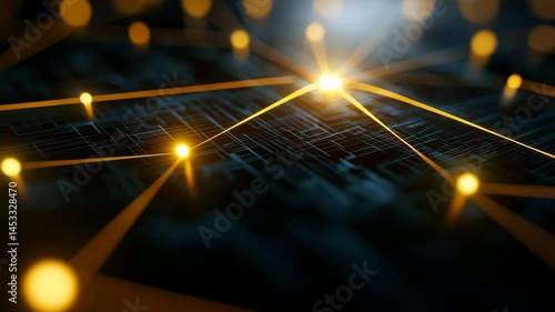 Illuminated Network: a mesmerizing image of glowing nodes and interconnected pathways of light against a dark background, conveying the essence of complex networks, data exchange.