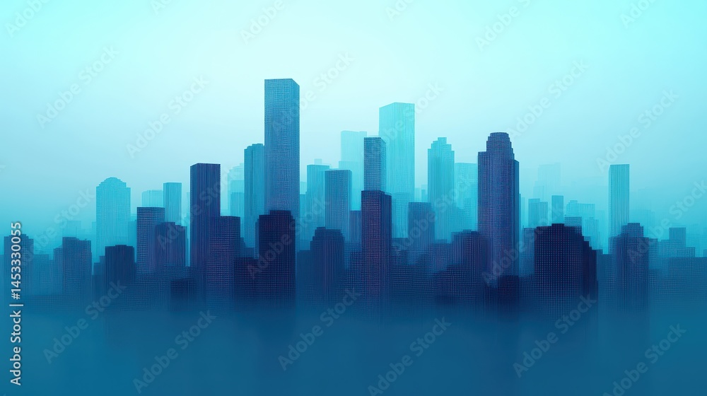 Ethereal Urban Skyline in Soft Blue Haze at Twilight Hour Ethereal Urban Skyline in Soft Blue Haze at Twilight Hour