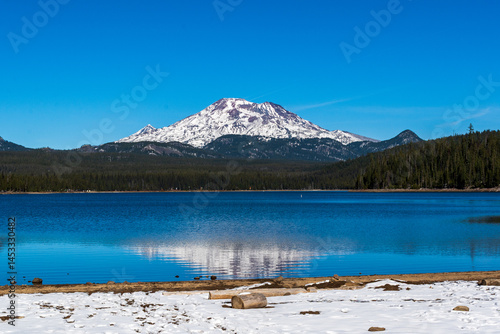 View of South Sister from Sparks Lake in Deschutes National Forest near Bend, Oregon.