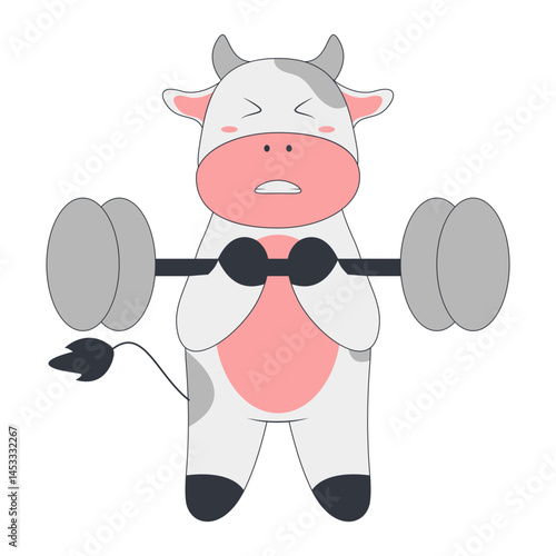 Cute Cow Cartoon Illustration on White Background. Vector Character