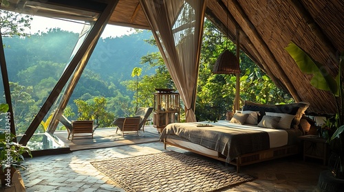 Bedroom with a large bed and a view of the mountains