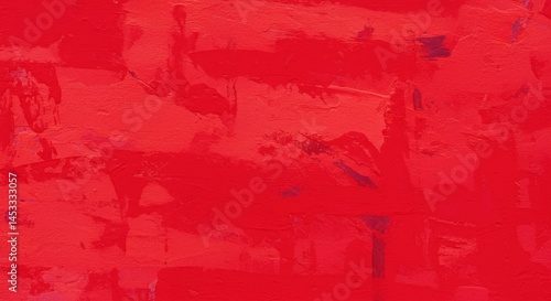 Crimson Abstract: Textured Red Paint Strokes on Canvas Surface