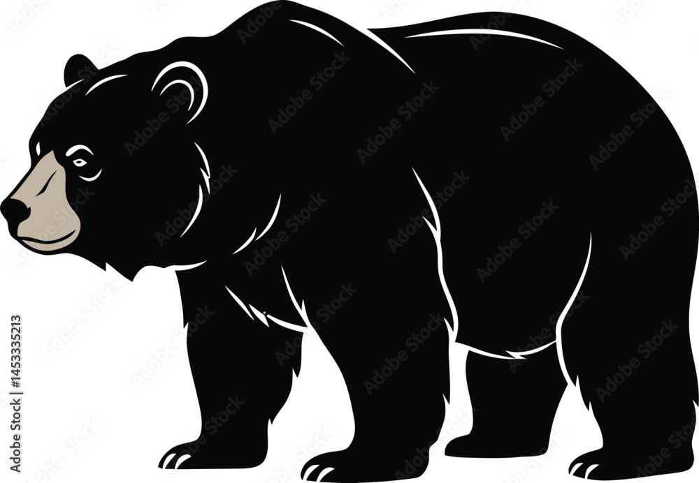 Fototapeta premium Black bear standing side view natural wildlife animal illustration vector graphic design 