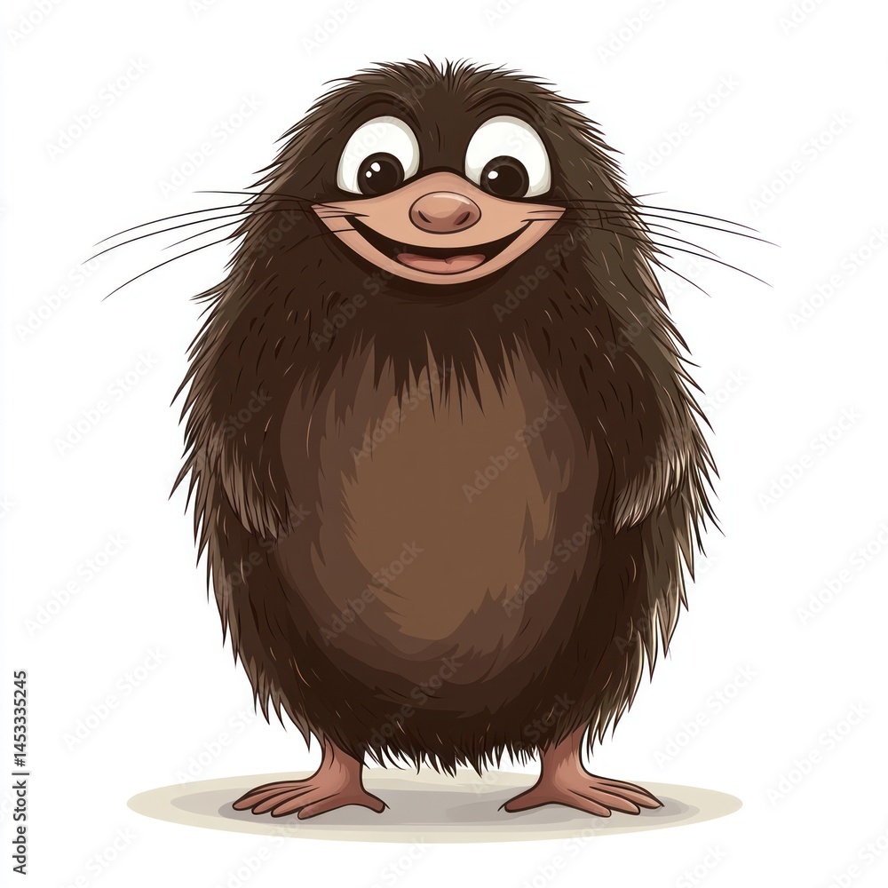 Fototapeta premium Cute cartoon character of a furry creature with big eyes and a friendly smile on a white background
