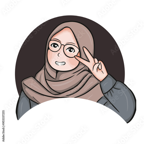 Woman in Beige Hijab, Glasses, and Peace Sign