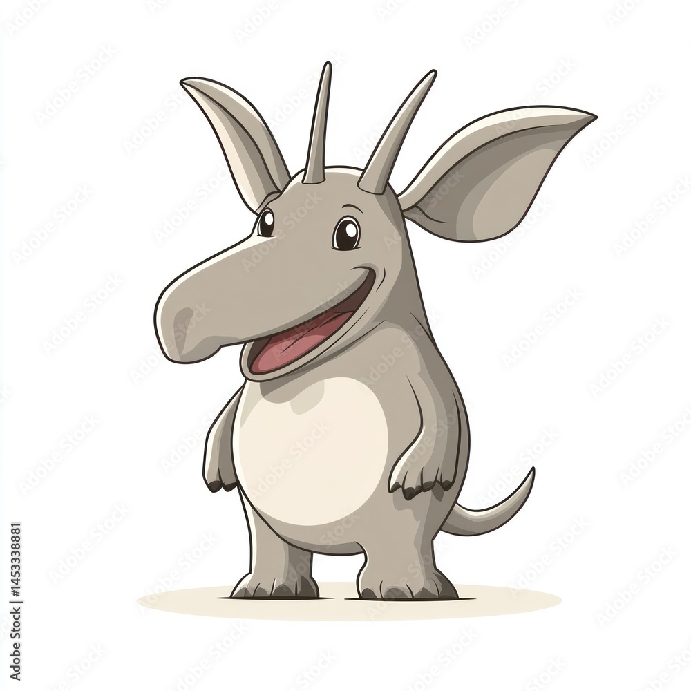 Cute cartoon creature with oversized ears, large nose, and friendly expression ideal for children's illustrations and playful designs Cute cartoon creature with oversized ears, large nose, and friendly expression ideal for children's illustrations and playful designs