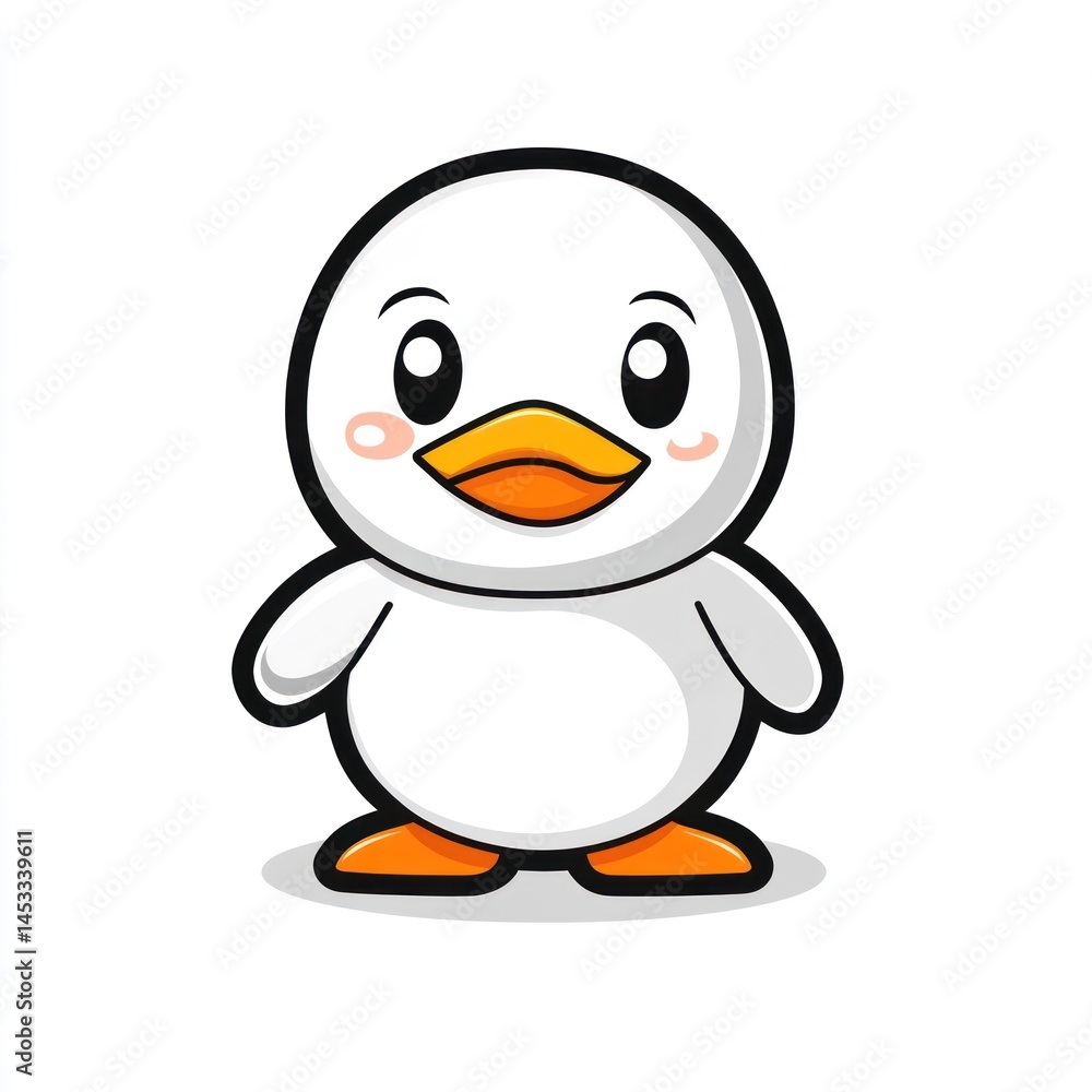 Obraz premium Cute Cartoon Duck Character with Orange Beak, Playful Expression, Suitable for Children's Projects and Illustrations