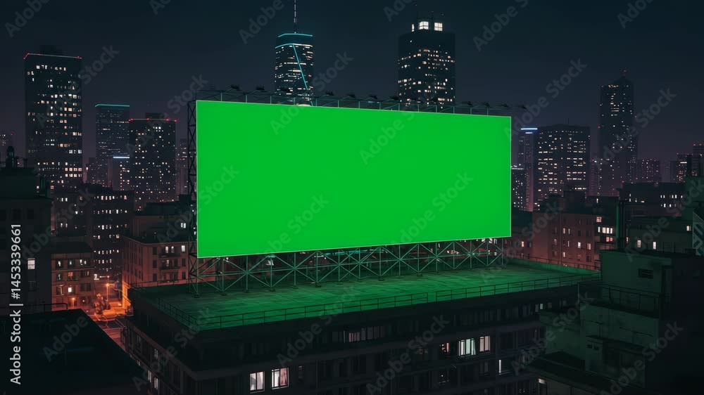Advertising billboard green screen and traffic road. advertise, 4k video, new york city at night