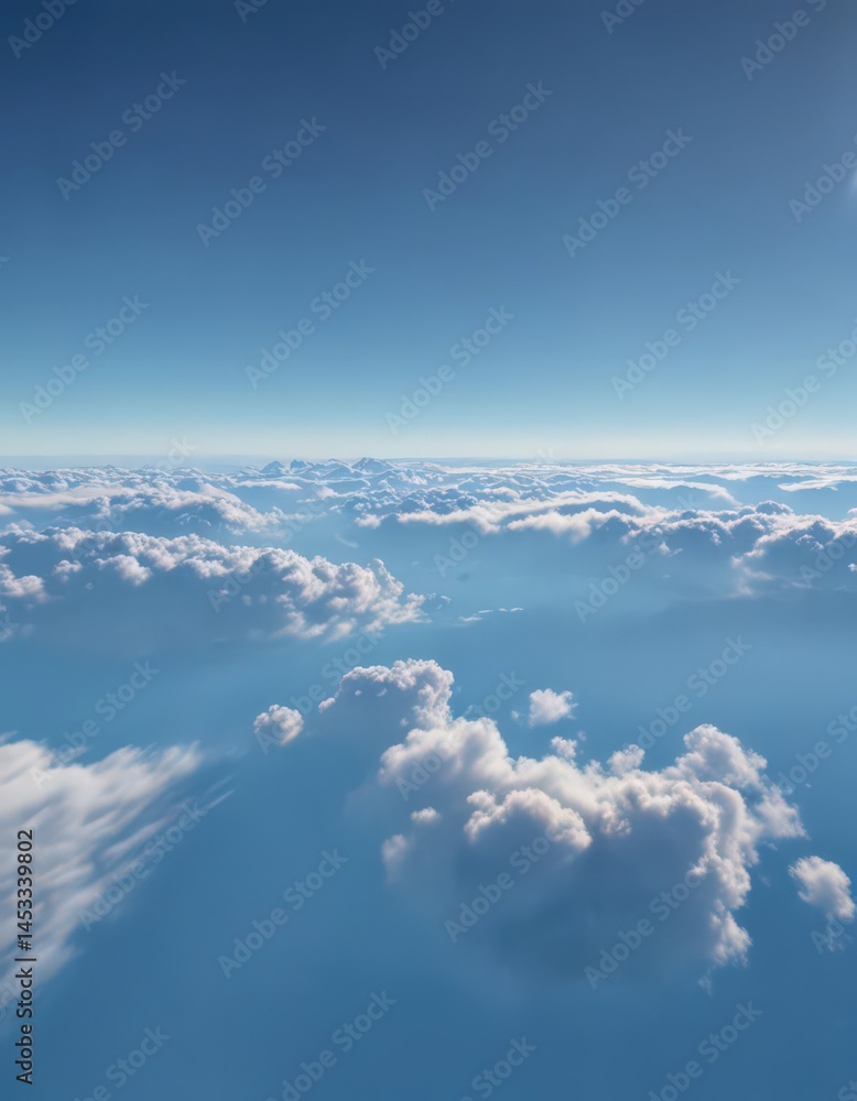 Fototapeta premium Crisp, cloudless azure sky with scattered cirrus clouds, high altitude, freedom, peace, panoramic