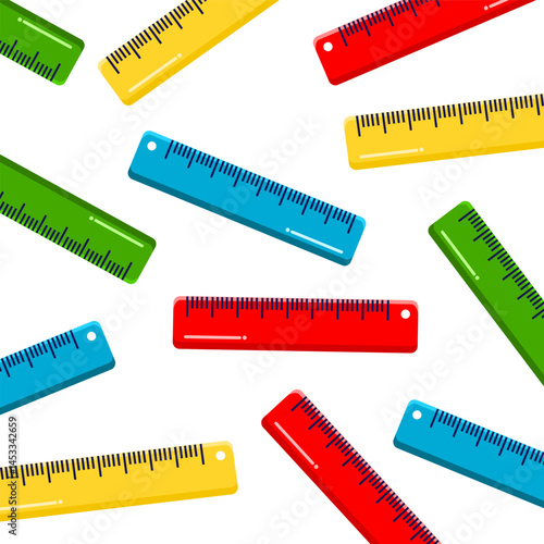 Colorful ruler seamless pattern. Red, blue, yellow and green ruler