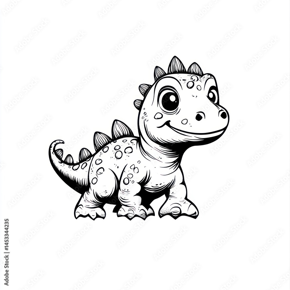 Obraz premium Playful Cartoon Dinosaur Character with Smiling Face, Cute Features, and Friendly Expression, Ideal for Children's Themes or Illustrations
